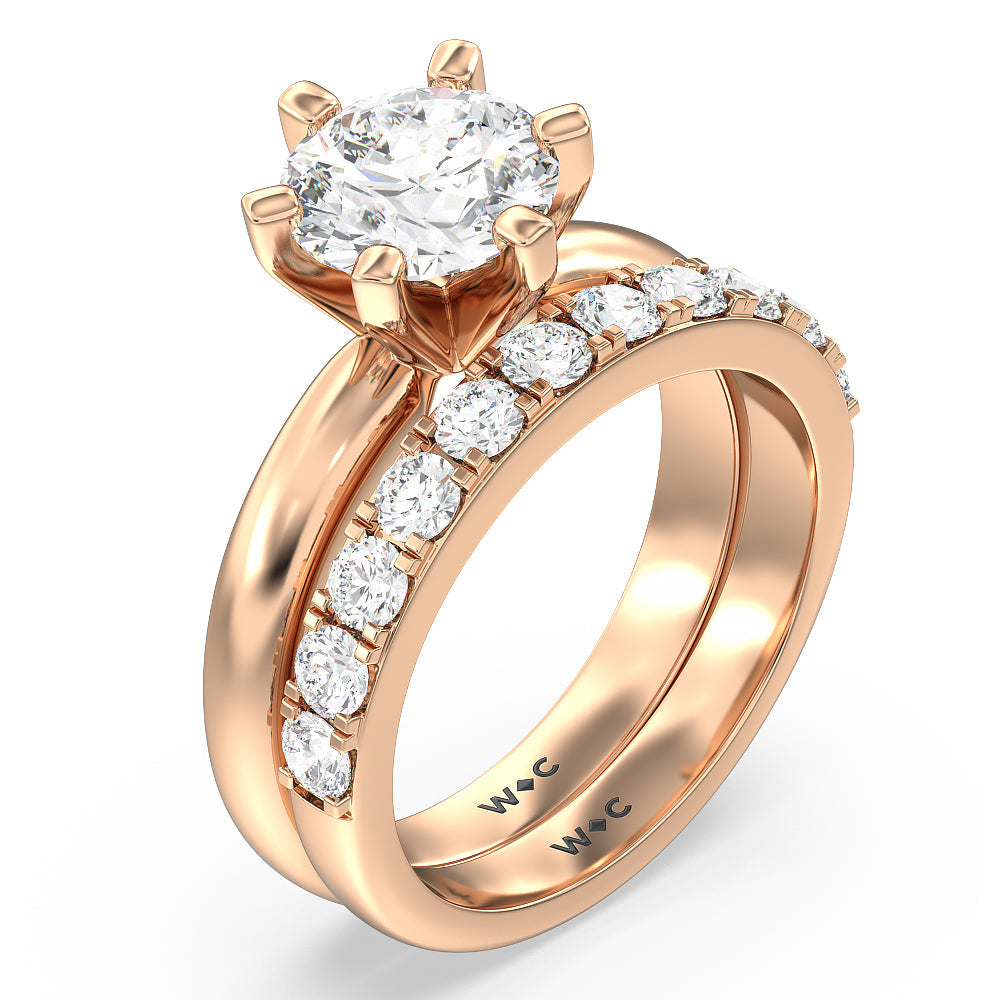Maxi Classic Six Prong Solitaire Diamond Wedding Band with 18KT Rose Gold Cut Diamond in 14KT Rose Gold view 3
