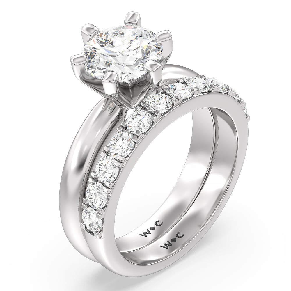 Maxi Classic Six Prong Solitaire Diamond Wedding Band with Platinum Cut Diamond in 14KT Platinum view 3
