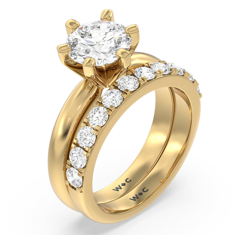 Maxi Classic Six Prong Solitaire Diamond Wedding Band with 18KT Yellow Gold Cut Diamond in 14KT Yellow Gold view 3
