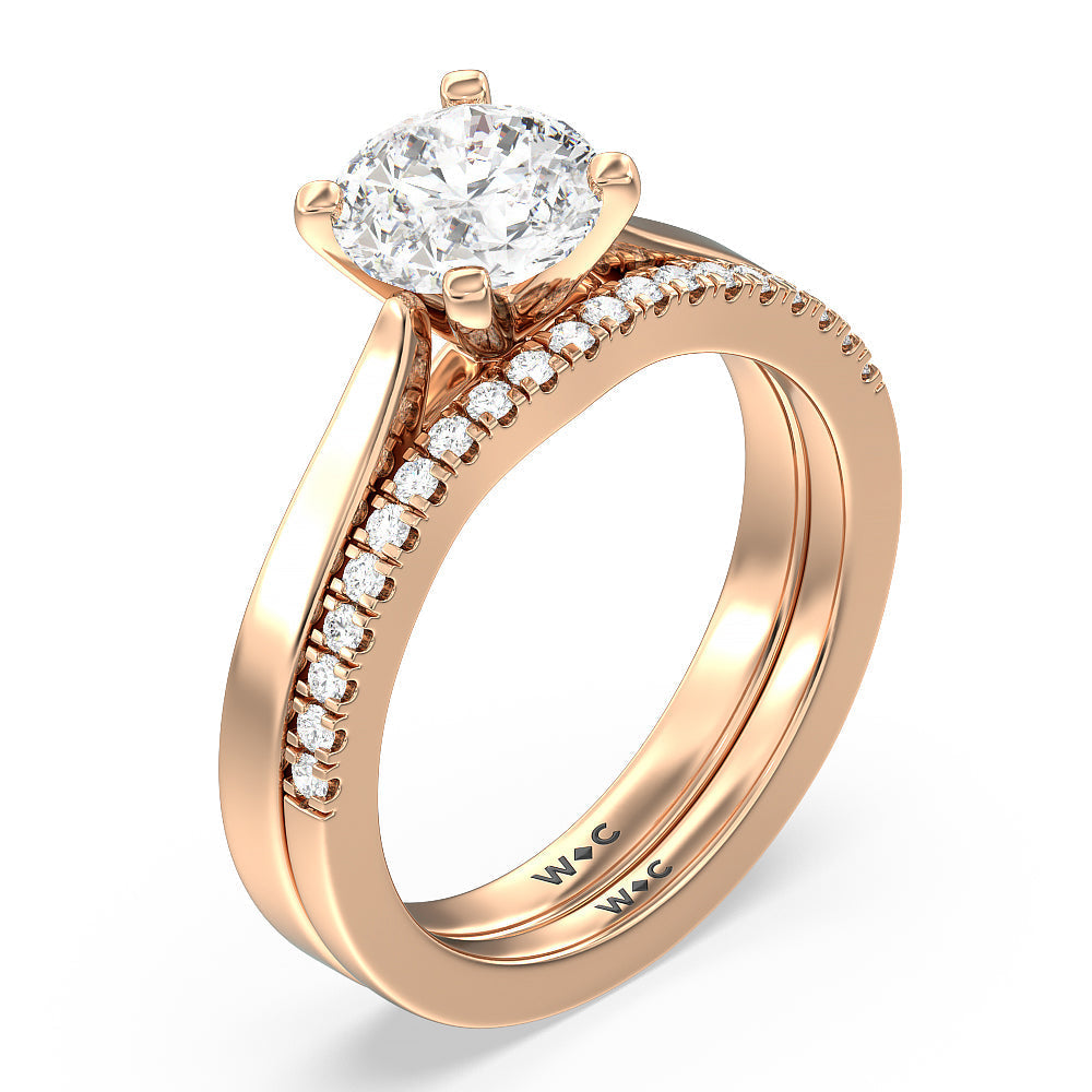 Medi Sleek Cathedral Solitaire Diamond Wedding Band with 18KT Rose Gold Cut Diamond in 14KT Rose Gold view 3
