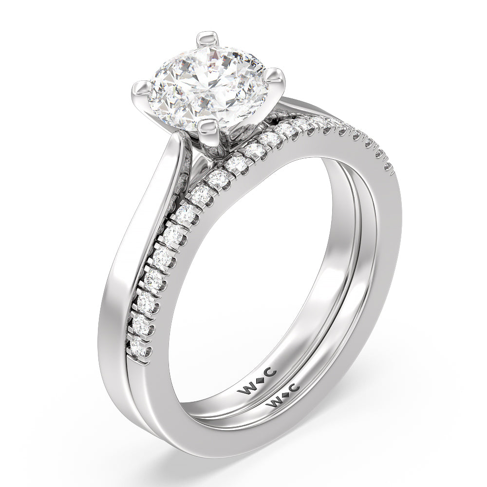 Medi Sleek Cathedral Solitaire Diamond Wedding Band with Platinum Cut Diamond in 14KT Platinum view 3
