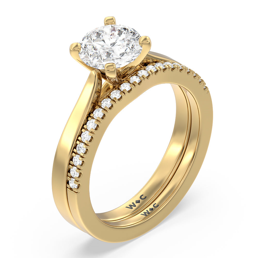 Medi Sleek Cathedral Solitaire Diamond Wedding Band with 18KT Yellow Gold Cut Diamond in 14KT Yellow Gold view 3
