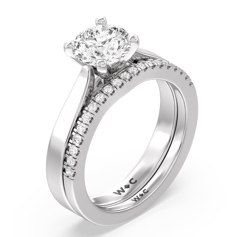 Maxi Sleek Cathedral Solitaire Diamond Wedding Band with Platinum Cut Diamond in 14KT Platinum view 4
