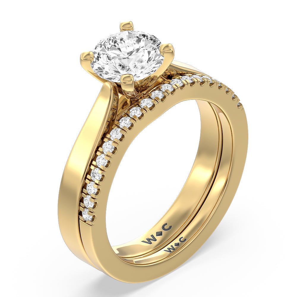 Maxi Sleek Cathedral Solitaire Diamond Wedding Band with 18KT Yellow Gold Cut Diamond in 14KT Yellow Gold view 4
