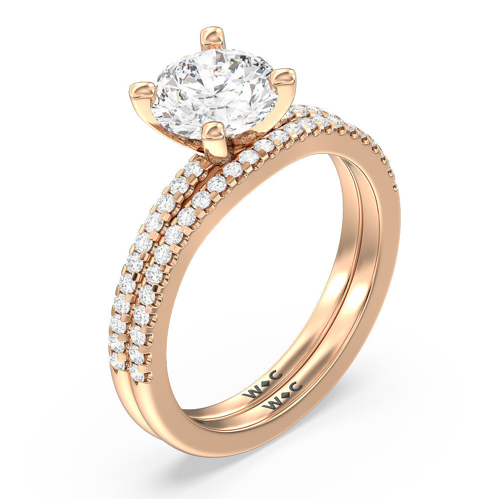 Vela Traditional Pave Diamond Wedding Band with 18KT Rose Gold Cut Diamond in 14KT Rose Gold view 3
