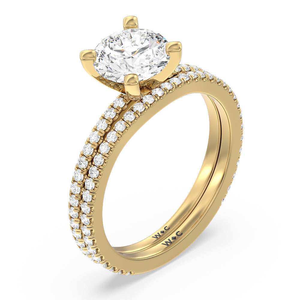 Ara Traditional Pave Diamond Wedding Band with 18KT Yellow Gold Cut Diamond in 14KT Yellow Gold view 3
