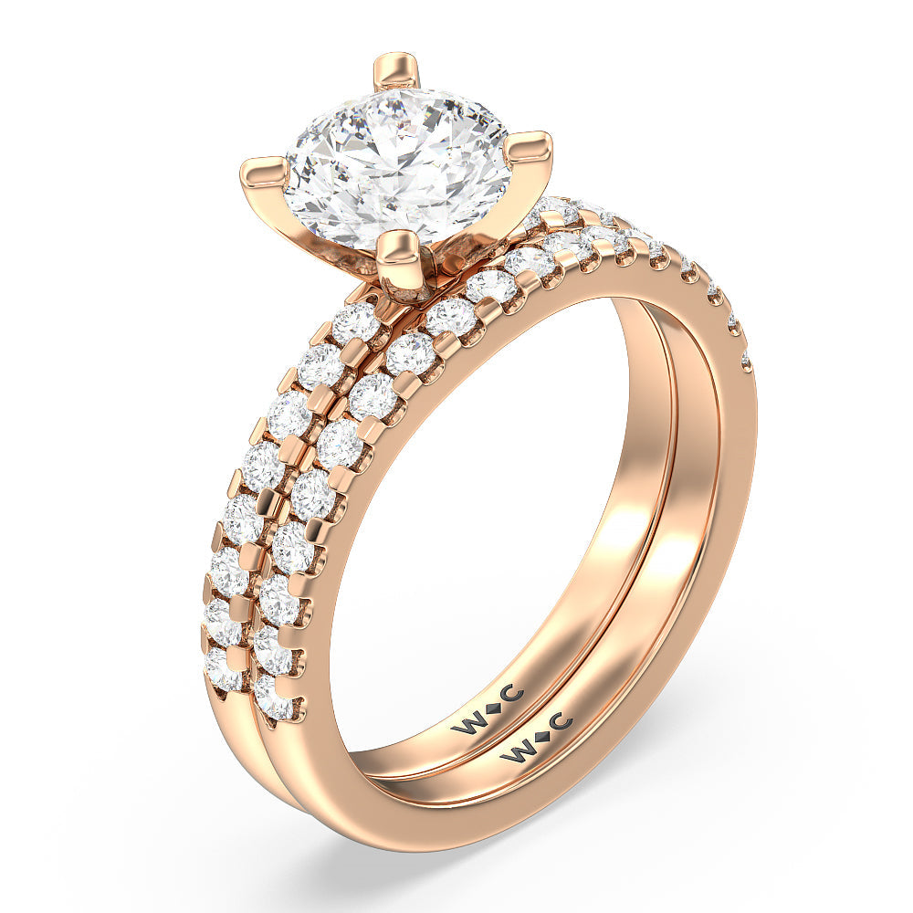 Vela Medi Traditional Pave Diamond Wedding Band with 18KT Rose Gold Cut Diamond in 14KT Rose Gold view 3

