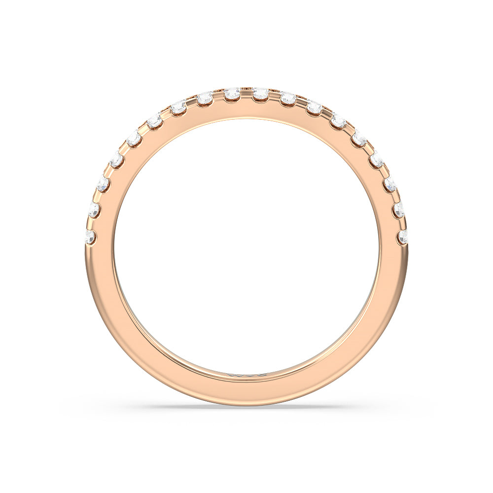 Vela Medi Traditional Pave Diamond Wedding Band with 18KT Rose Gold Cut Diamond in 14KT Rose Gold view 2
