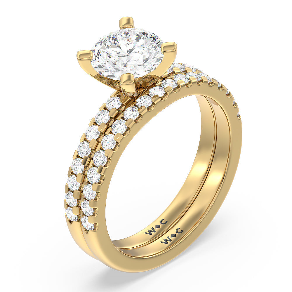 Vela Medi Traditional Pave Diamond Wedding Band with 18KT Yellow Gold Cut Diamond in 14KT Yellow Gold view 3
