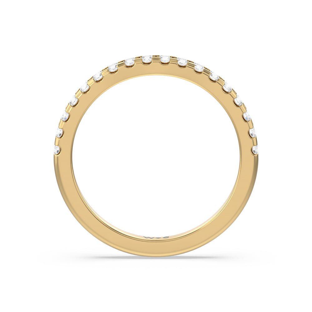 Vela Medi Traditional Pave Diamond Wedding Band with 18KT Yellow Gold Cut Diamond in 14KT Yellow Gold view 2
