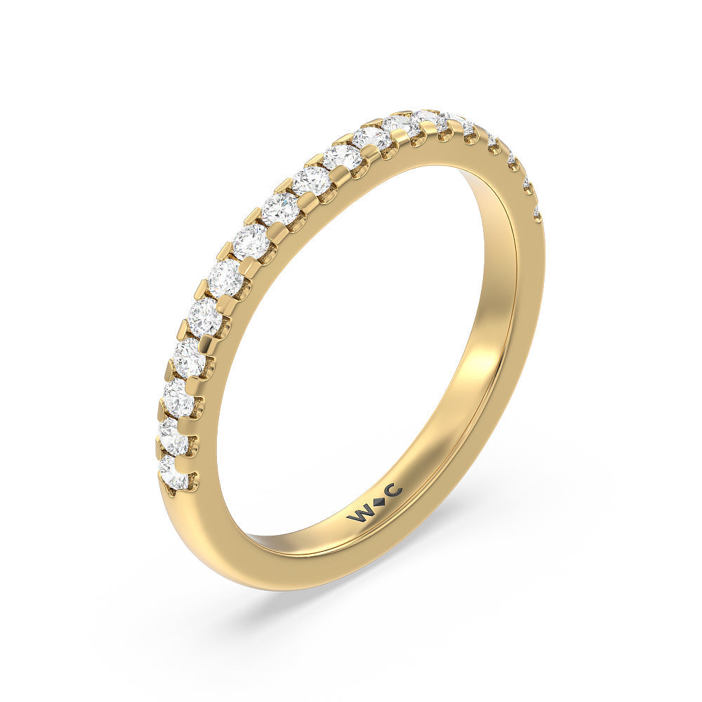 Vela Medi Traditional Pave Diamond Wedding Band with 18KT Yellow Gold Cut Diamond in 14KT Yellow Gold view 4
