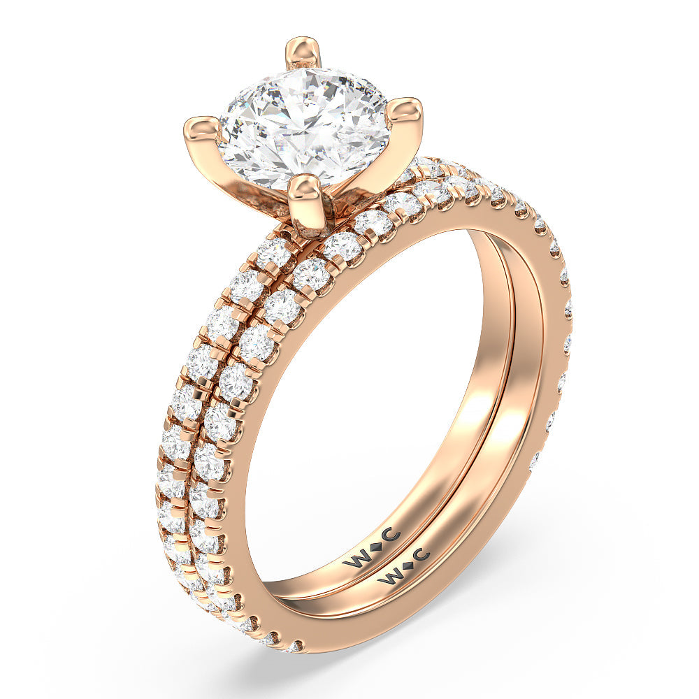 Ara Medi Traditional Pave Diamond Wedding Band with 18KT Rose Gold Cut Diamond in 14KT Rose Gold view 3
