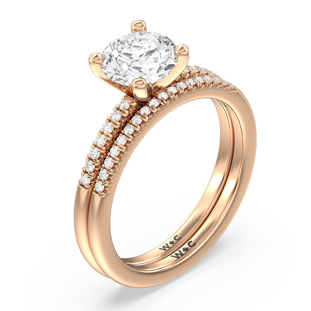 Lyra Petite French Set Diamond Wedding Band with 18KT Rose Gold Cut Diamond in 14KT Rose Gold view 3
