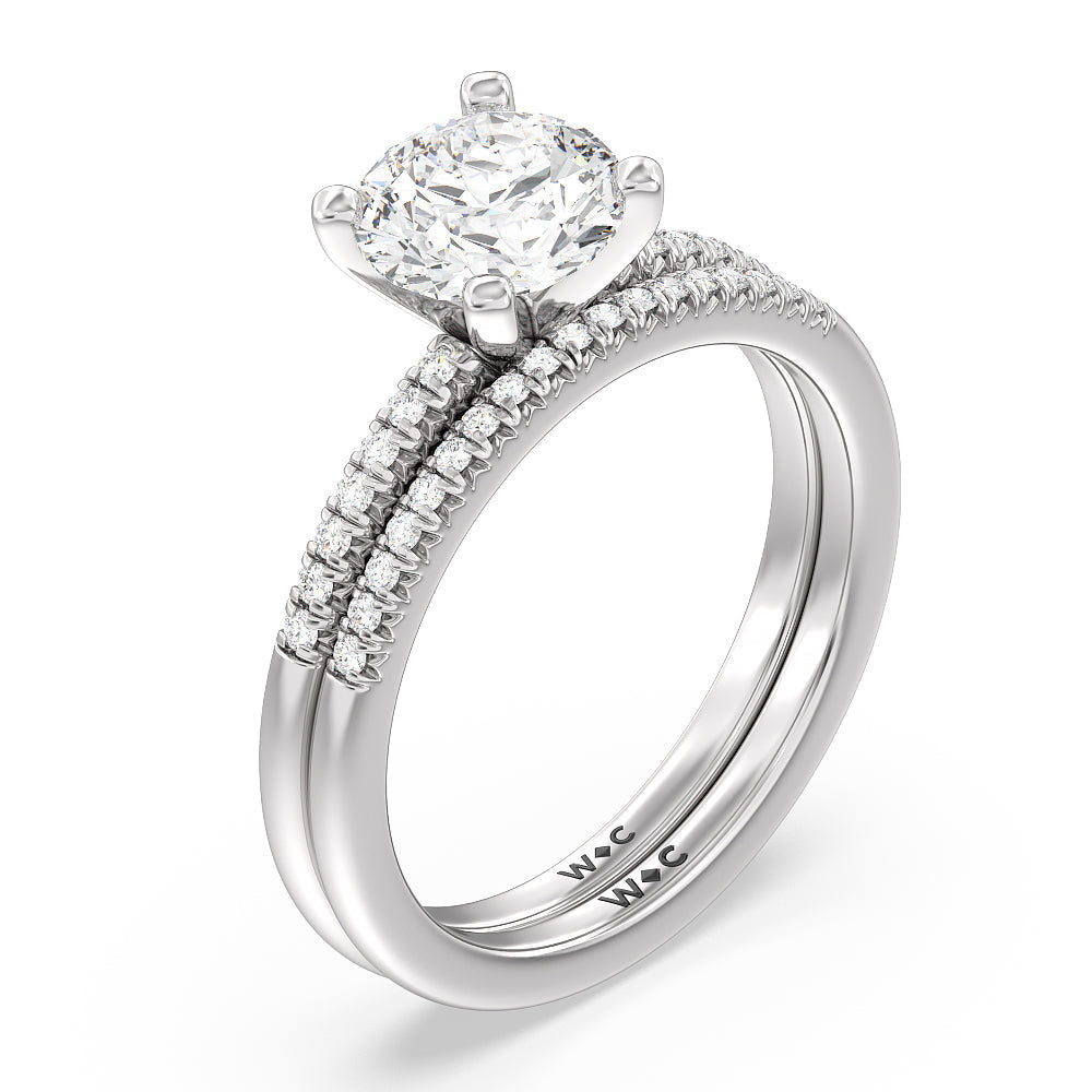 Lyra Petite French Set Diamond Wedding Band with Platinum Cut Diamond in 14KT Platinum view 3

