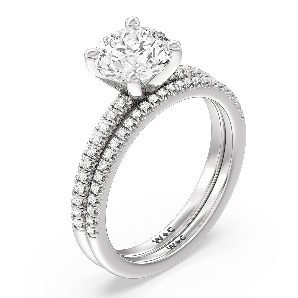 Vela Petite French Set Diamond Wedding Band with Platinum Cut Diamond in 14KT Platinum view 4
