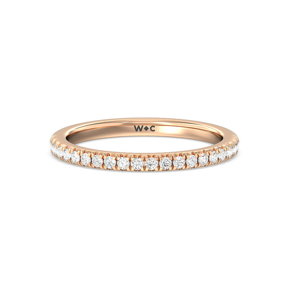 Vela Medi French Set Diamond Wedding Band with 18KT Rose Gold Cut Diamond in 14KT Rose Gold view 1

