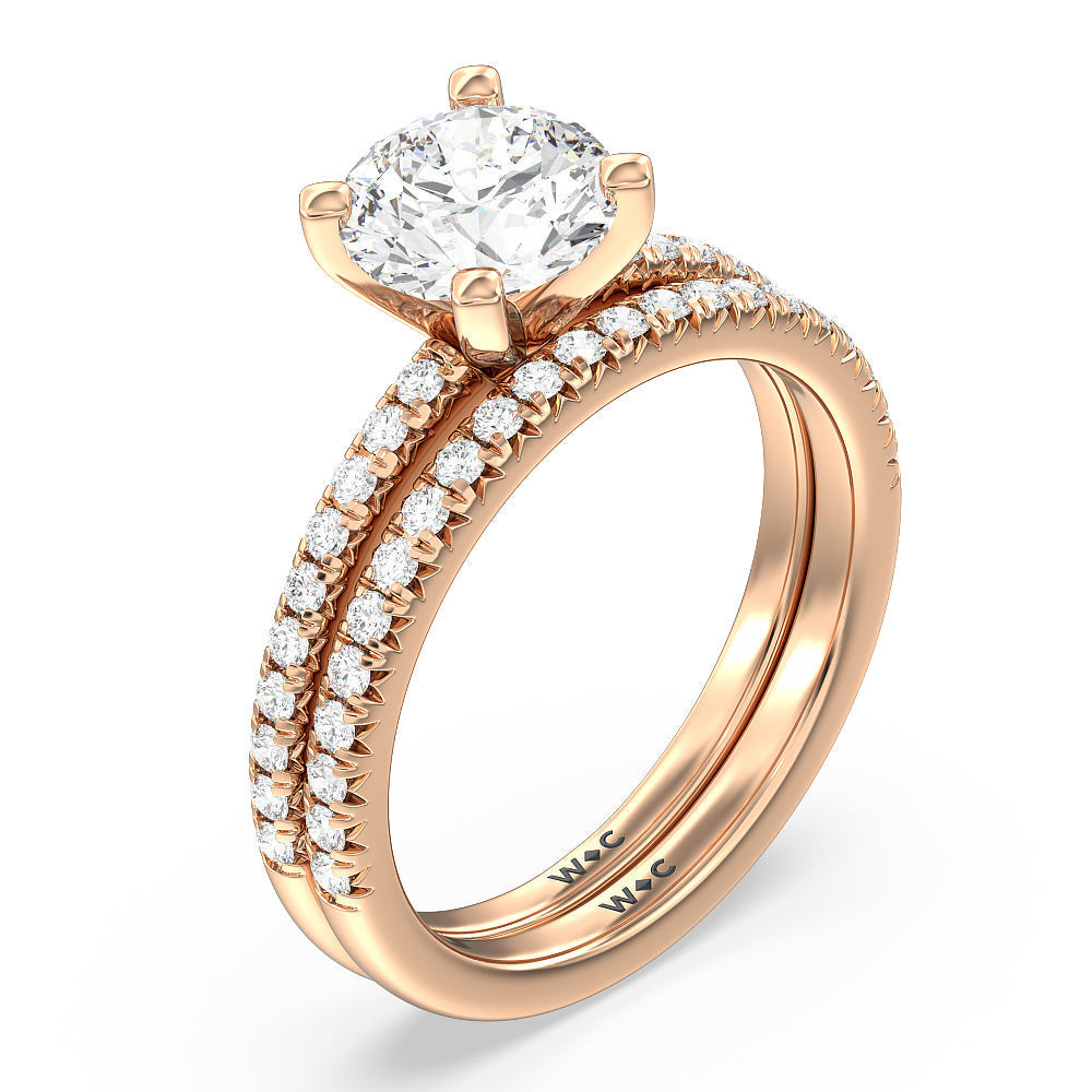 Vela Medi French Set Diamond Wedding Band with 18KT Rose Gold Cut Diamond in 14KT Rose Gold view 3
