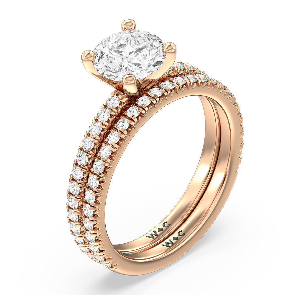 Orion Petite French Set Diamond Wedding Band with 18KT Rose Gold Cut Diamond in 14KT Rose Gold view 3
