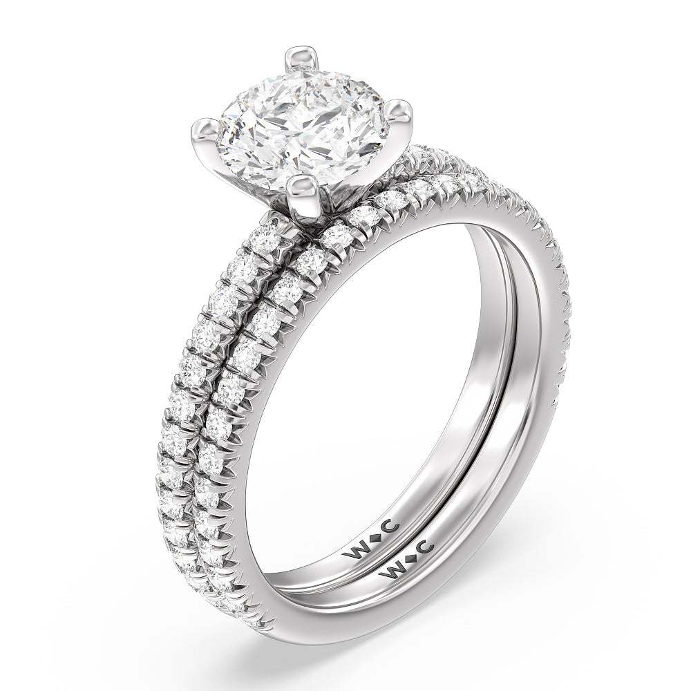 Orion Petite French Set Diamond Wedding Band with Platinum Cut Diamond in 14KT Platinum view 3
