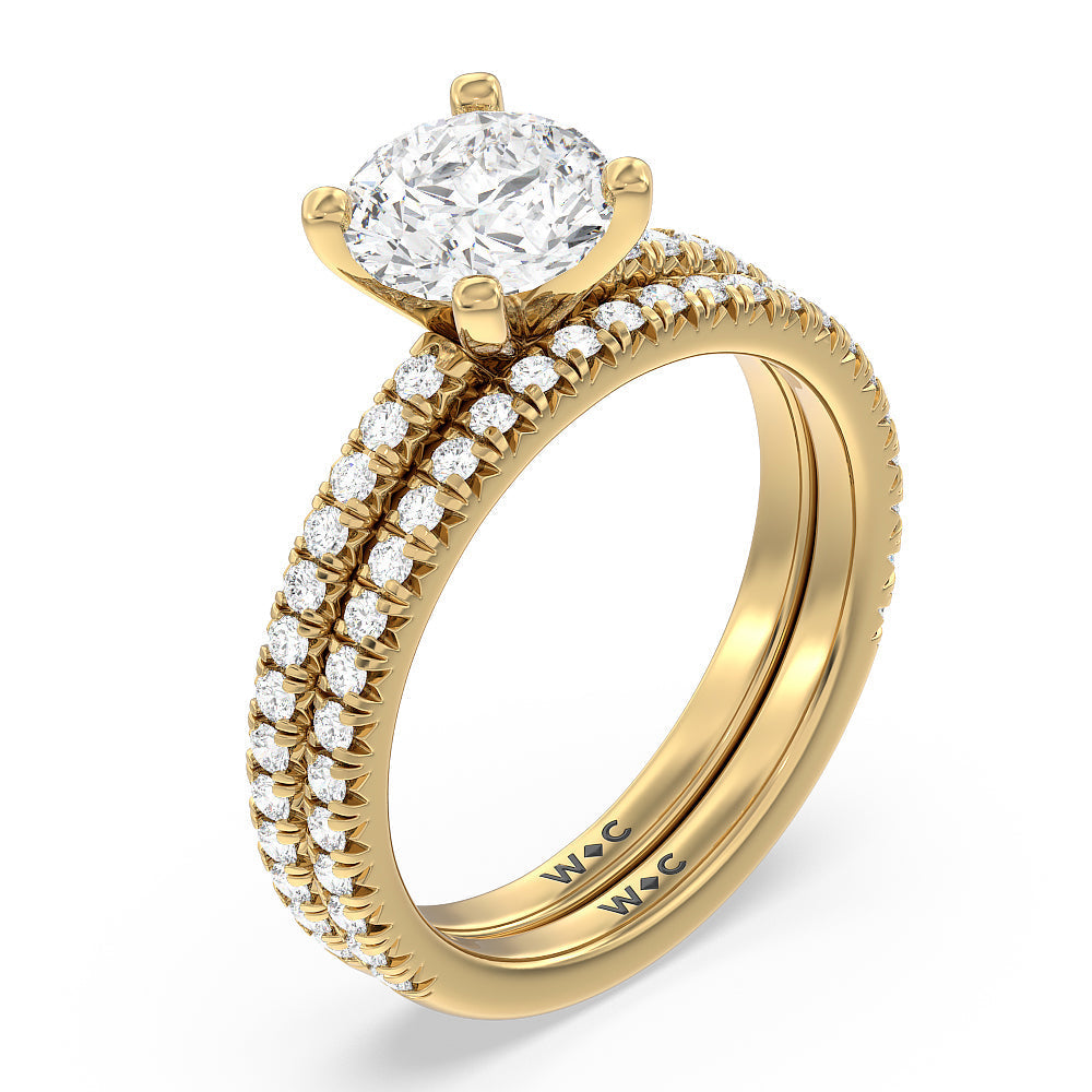 Orion Petite French Set Diamond Wedding Band with 18KT Yellow Gold Cut Diamond in 14KT Yellow Gold view 3

