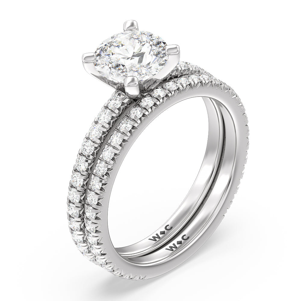 Ara Petite French Set Diamond Wedding Band with Platinum Cut Diamond in 14KT Platinum view 3
