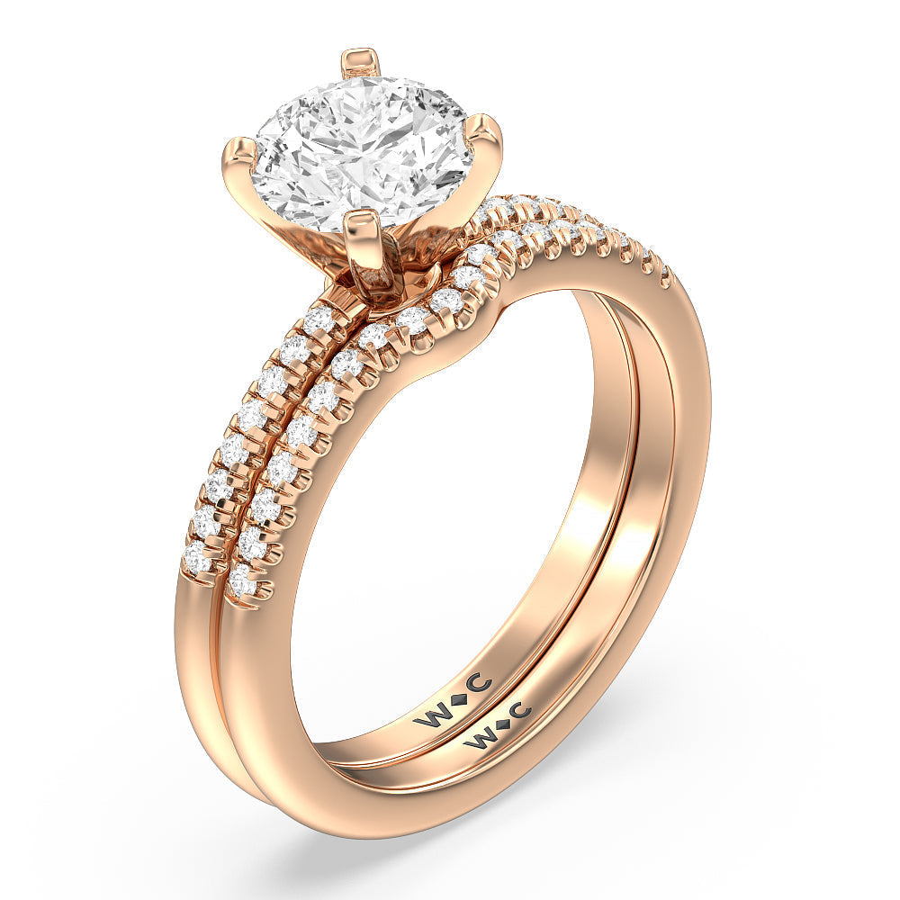 Lyra Fine Micro Pave Diamond Wedding Band with 18KT Rose Gold Cut Diamond in 14KT Rose Gold view 3
