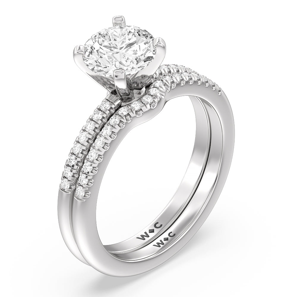 Lyra Fine Micro Pave Diamond Wedding Band with Platinum Cut Diamond in 14KT Platinum view 3
