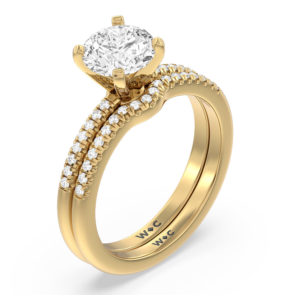 Lyra Fine Micro Pave Diamond Wedding Band with 18KT Yellow Gold Cut Diamond in 14KT Yellow Gold view 3
