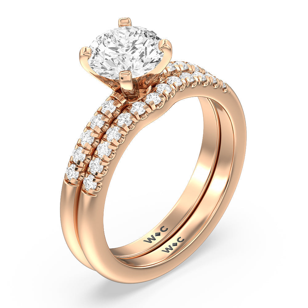 Lyra Midi Micro Pave Diamond Wedding Band with 18KT Rose Gold Cut Diamond in 14KT Rose Gold view 3
