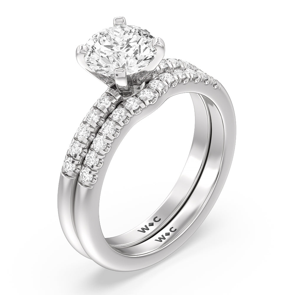 Lyra Midi Micro Pave Diamond Wedding Band with Platinum Cut Diamond in 14KT Platinum view 3
