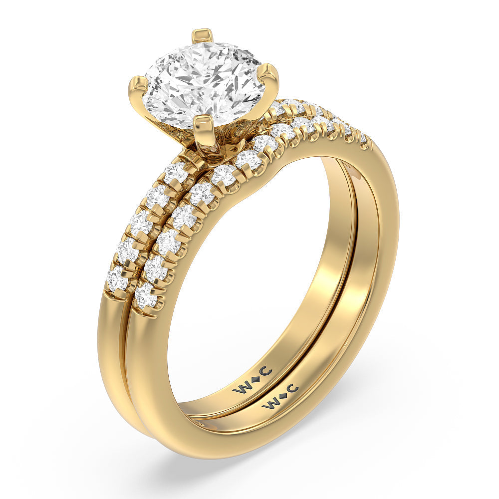 Lyra Midi Micro Pave Diamond Wedding Band with 18KT Yellow Gold Cut Diamond in 14KT Yellow Gold view 3
