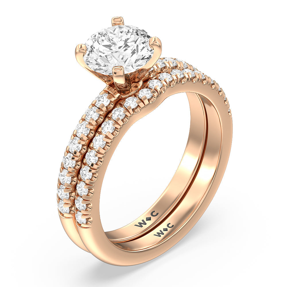 Vela Micro Pave Diamond Wedding Band with 18KT Rose Gold Cut Diamond in 14KT Rose Gold view 3

