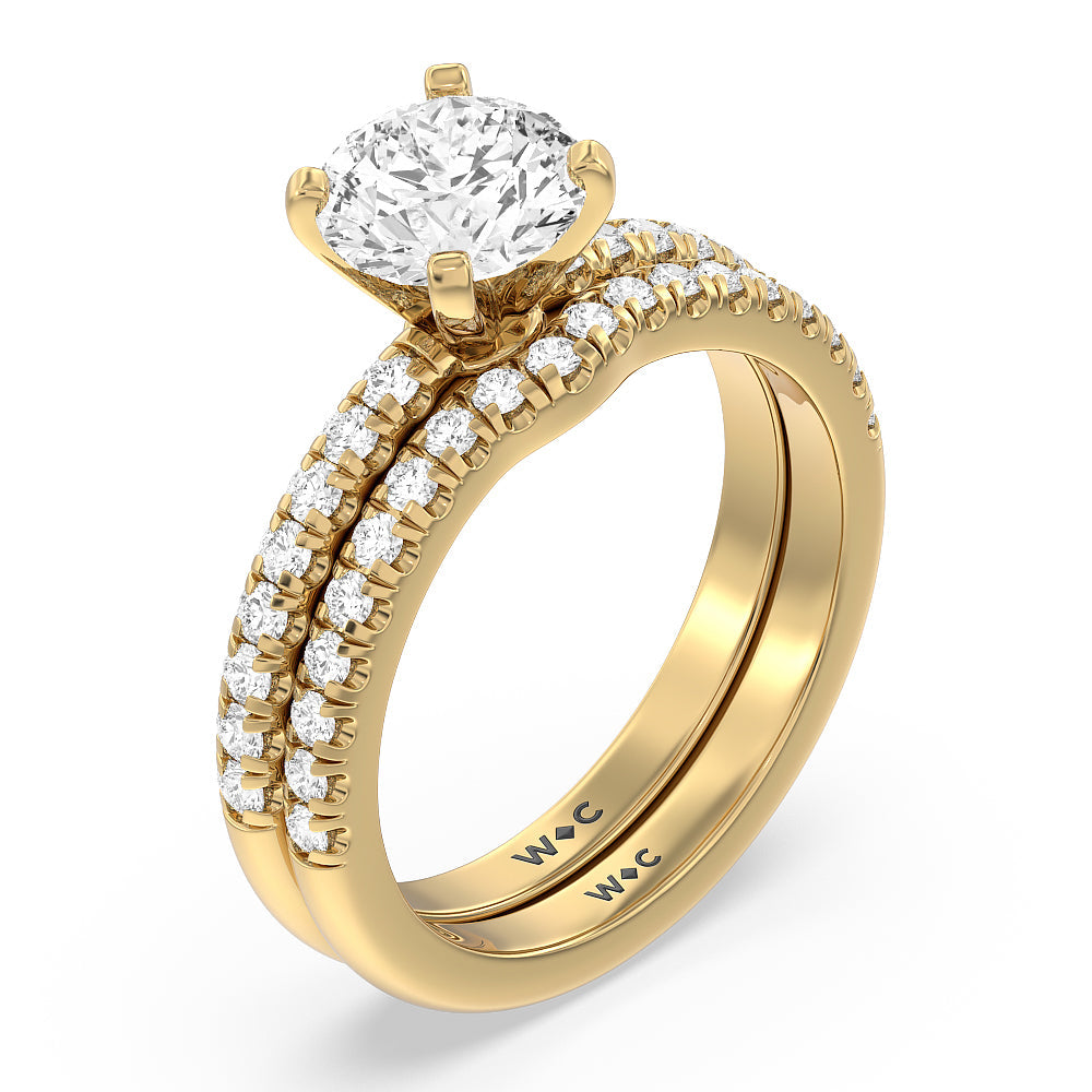 Vela Micro Pave Diamond Wedding Band with 18KT Yellow Gold Cut Diamond in 14KT Yellow Gold view 3
