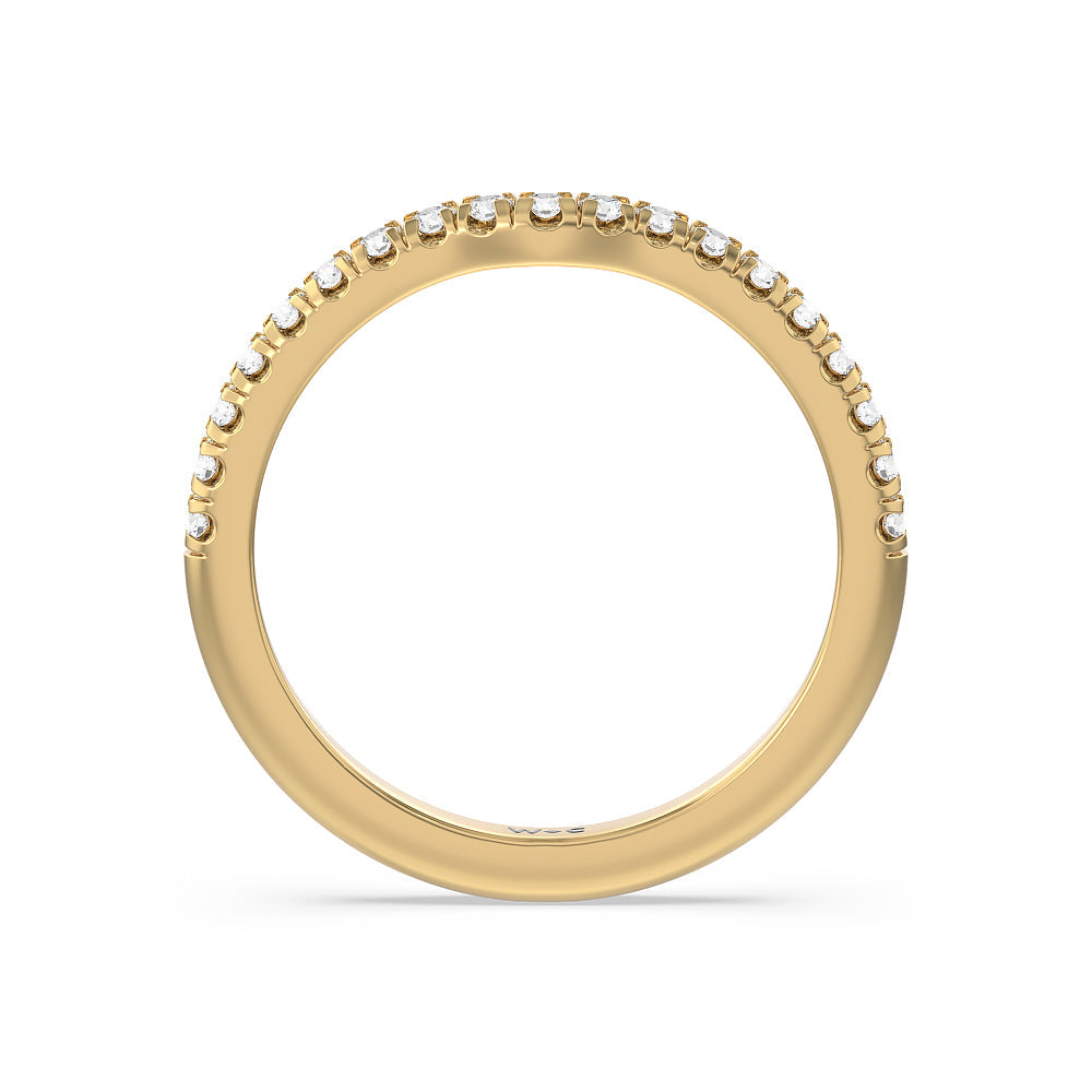 Vela Micro Pave Diamond Wedding Band with 18KT Yellow Gold Cut Diamond in 14KT Yellow Gold view 2
