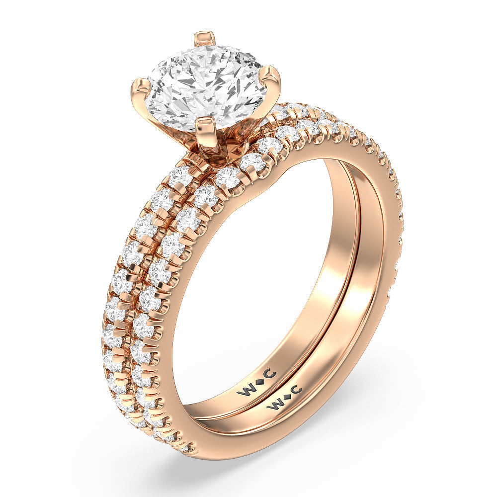 Ara Medi Micro Pave Diamond Wedding Band with 18KT Rose Gold Cut Diamond in 14KT Rose Gold view 3
