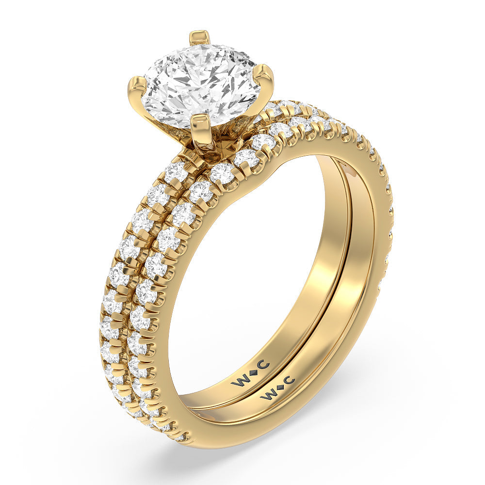 Ara Medi Micro Pave Diamond Wedding Band with 18KT Yellow Gold Cut Diamond in 14KT Yellow Gold view 3

