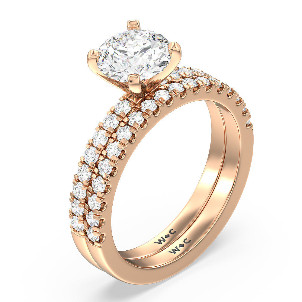 Vela Classic Pave Diamond Wedding Band with 18KT Rose Gold Cut Diamond in 14KT Rose Gold view 3
