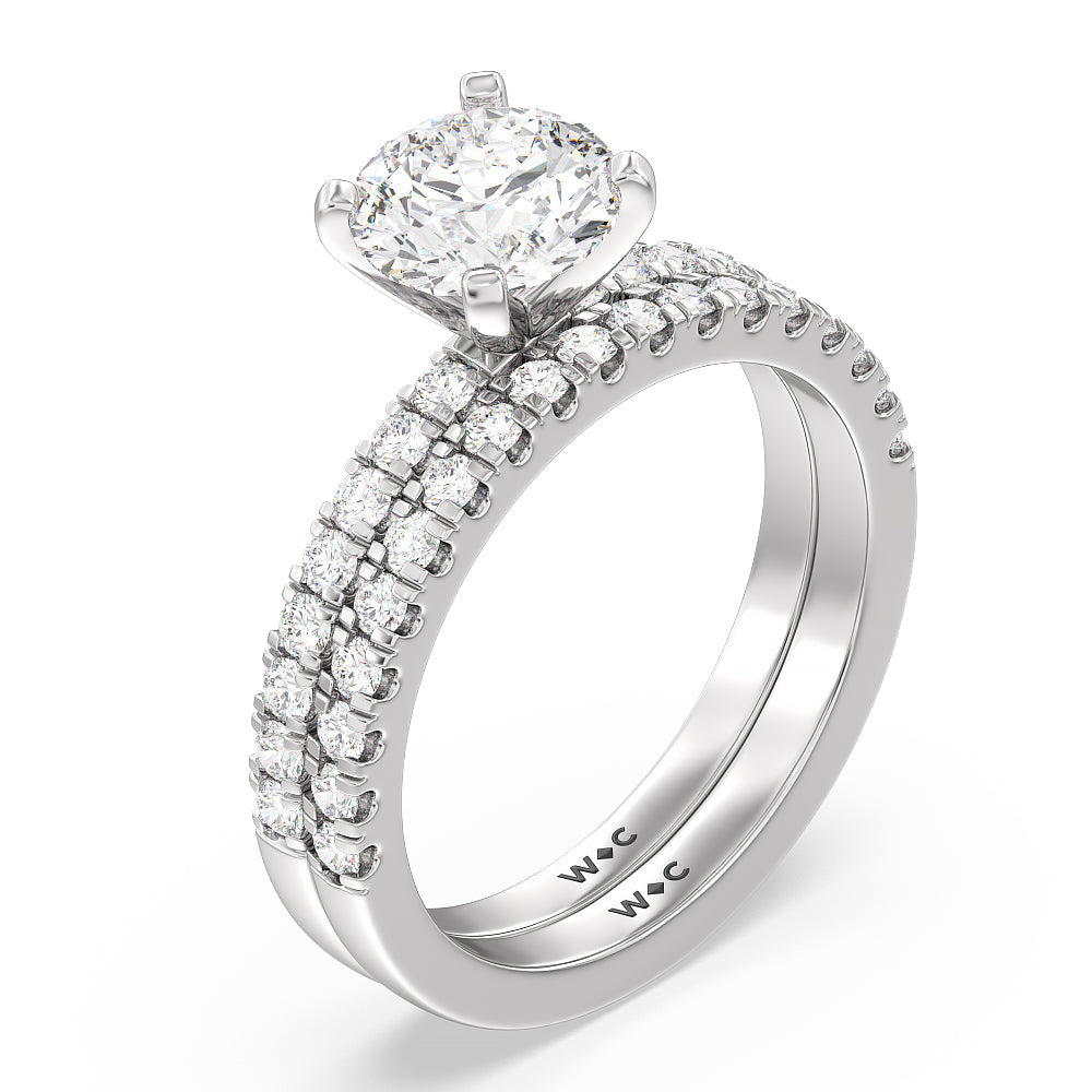 Vela Classic Pave Diamond Wedding Band with Platinum Cut Diamond in 14KT Platinum view 3

