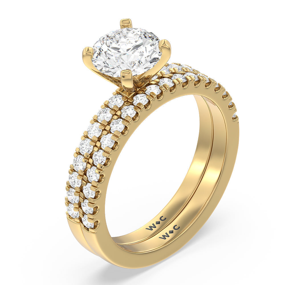 Vela Classic Pave Diamond Wedding Band with 18KT Yellow Gold Cut Diamond in 14KT Yellow Gold view 3
