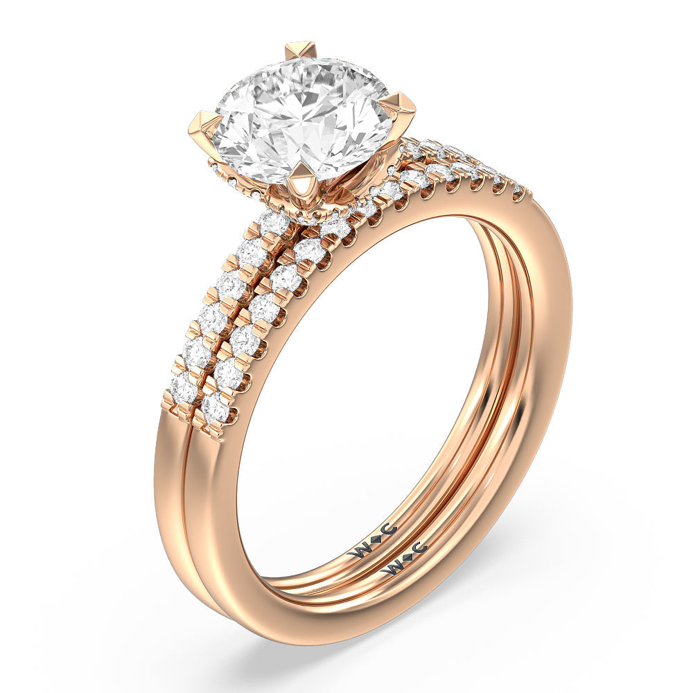 Lyra Hidden Halo Diamond Wedding Band with 18KT Rose Gold Cut Diamond in 14KT Rose Gold view 3
