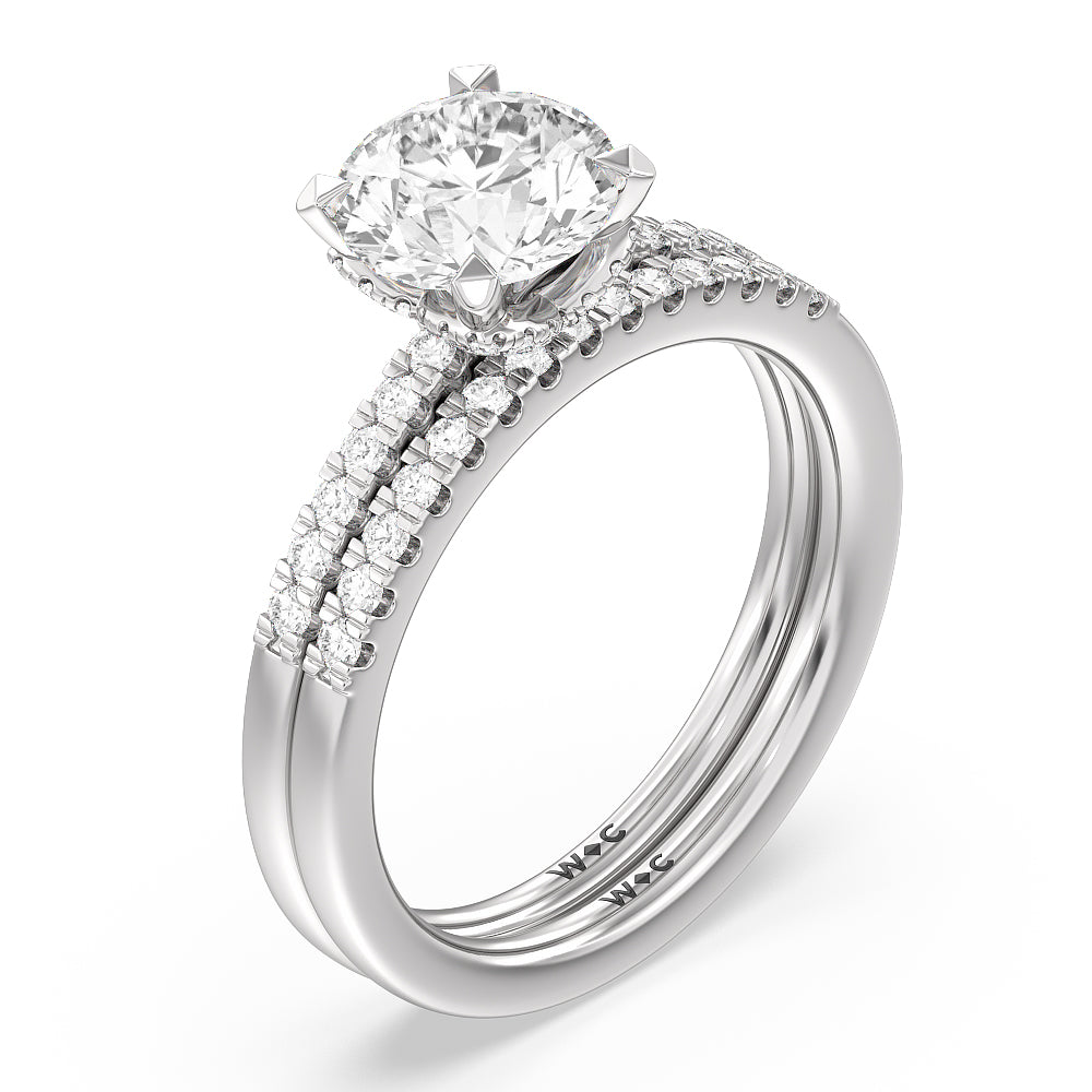 Lyra Hidden Halo Diamond Wedding Band with Platinum Cut Diamond in 14KT Platinum view 3

