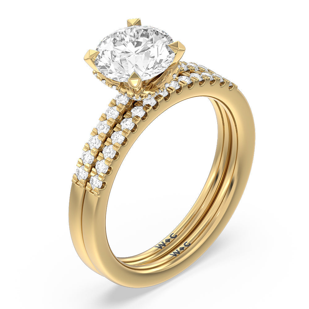 Lyra Hidden Halo Diamond Wedding Band with 18KT Yellow Gold Cut Diamond in 14KT Yellow Gold view 3
