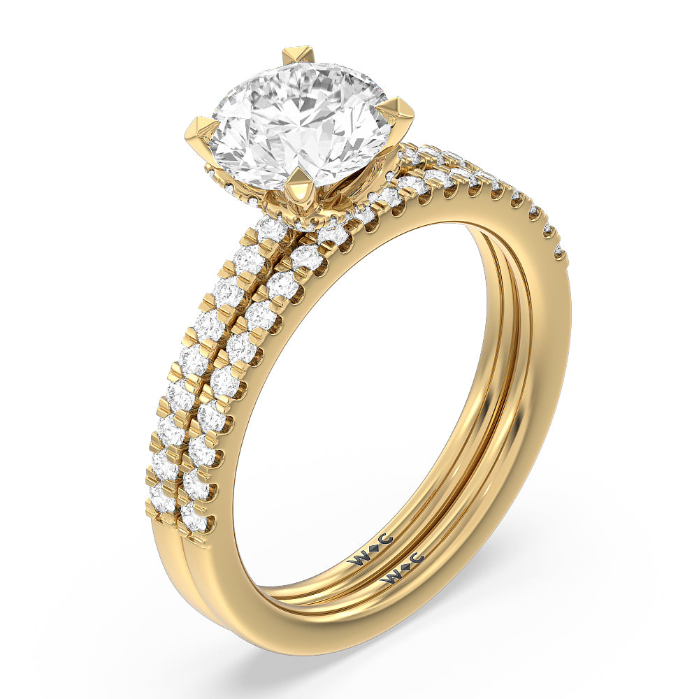 Vela Midi Hidden Halo Diamond Wedding Band with 18KT Yellow Gold Cut Diamond in 14KT Yellow Gold view 3
