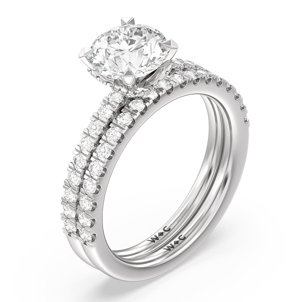 Vela Medi Hidden Halo Diamond Wedding Band with Platinum Cut Diamond in 14KT Platinum view 3

