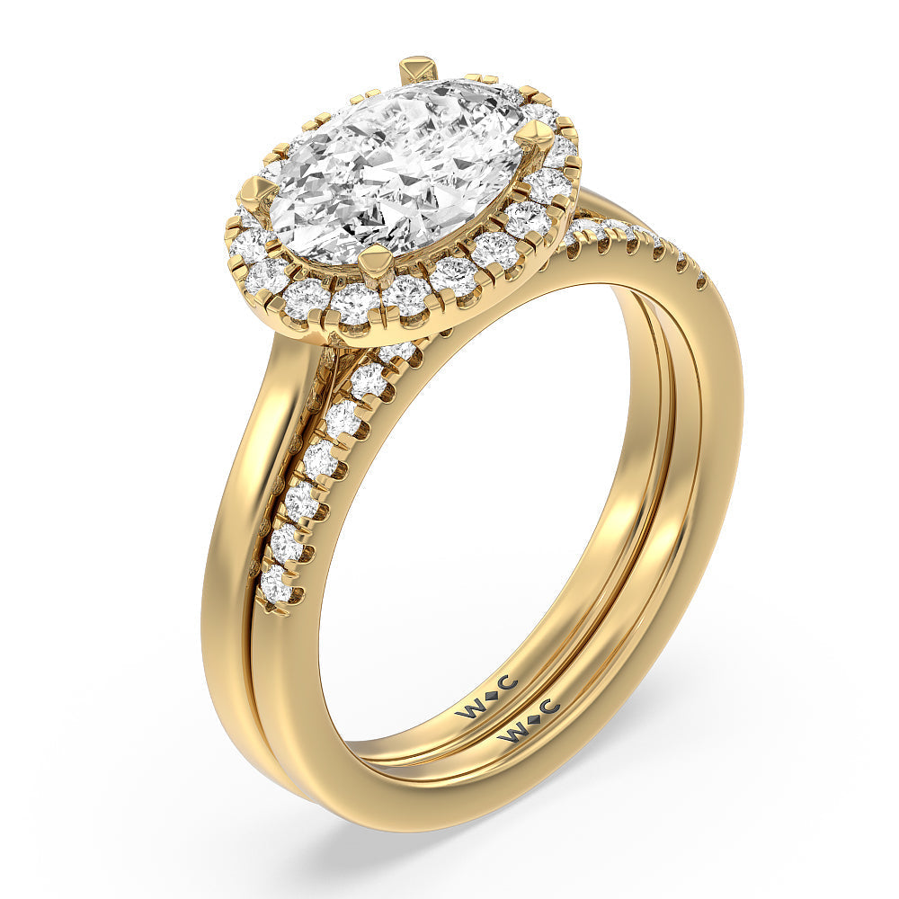 East West Halo Cathedral Wedding Band with 18KT Yellow Gold Cut Diamond in 14KT Yellow Gold view 3
