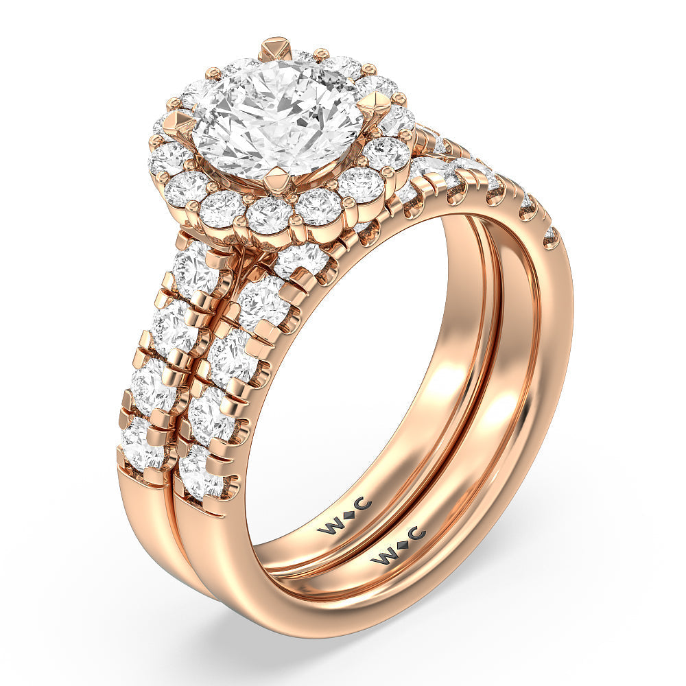 Broad Halo Cathedral Wedding Band with 18KT Rose Gold Cut Diamond in 14KT Rose Gold view 3
