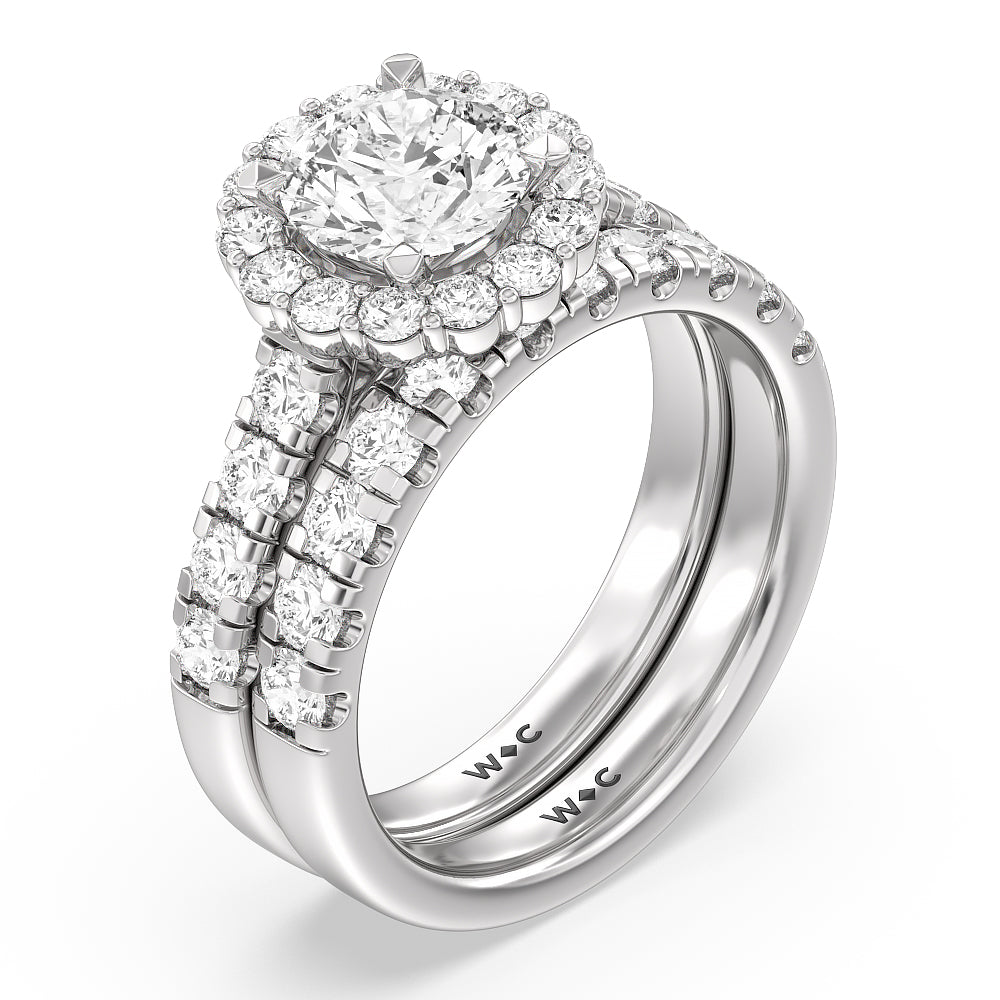 Broad Halo Cathedral Wedding Band with Platinum Cut Diamond in 14KT Platinum view 3
