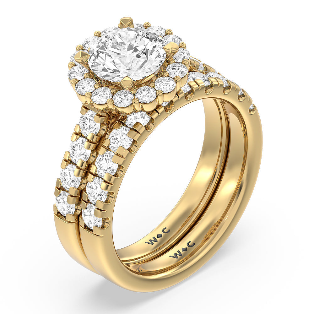 Broad Halo Cathedral Wedding Band with 18KT Yellow Gold Cut Diamond in 14KT Yellow Gold view 3
