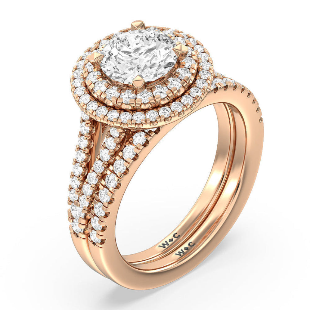 Oval Cut Double Halo Split Shank Cathedral Engagement Ring with Lab Grown Diamond in 14KT Rose Gold view 6
