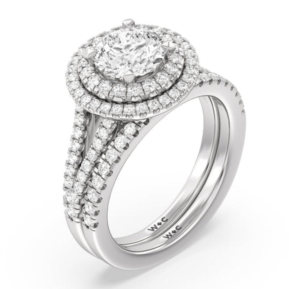 Oval Cut Double Halo Split Shank Cathedral Engagement Ring with Lab Grown Diamond in 14KT Rose Gold view 4
